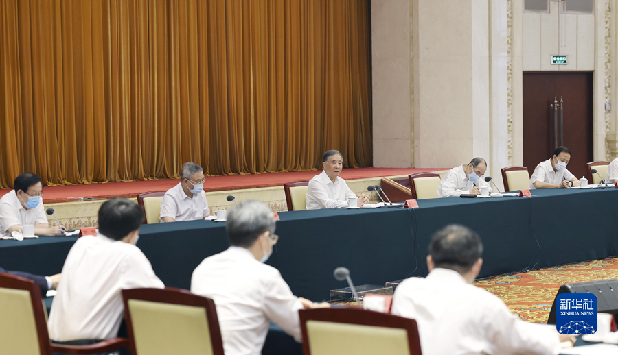 7月5日，中共中央统战部在北京召开调研协商座谈会，就有关民主党派中央和全国工商联开展的“统筹推进碳达峰碳中和”调研成果进行协商。中共中央政治局常委、全国政协主席汪洋出席会议并讲话。新华社记者 刘卫兵 摄.jpg